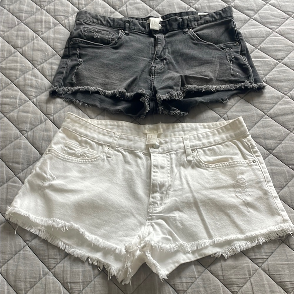 Women's Black and White Frayed Hem Shorts (two pairs)